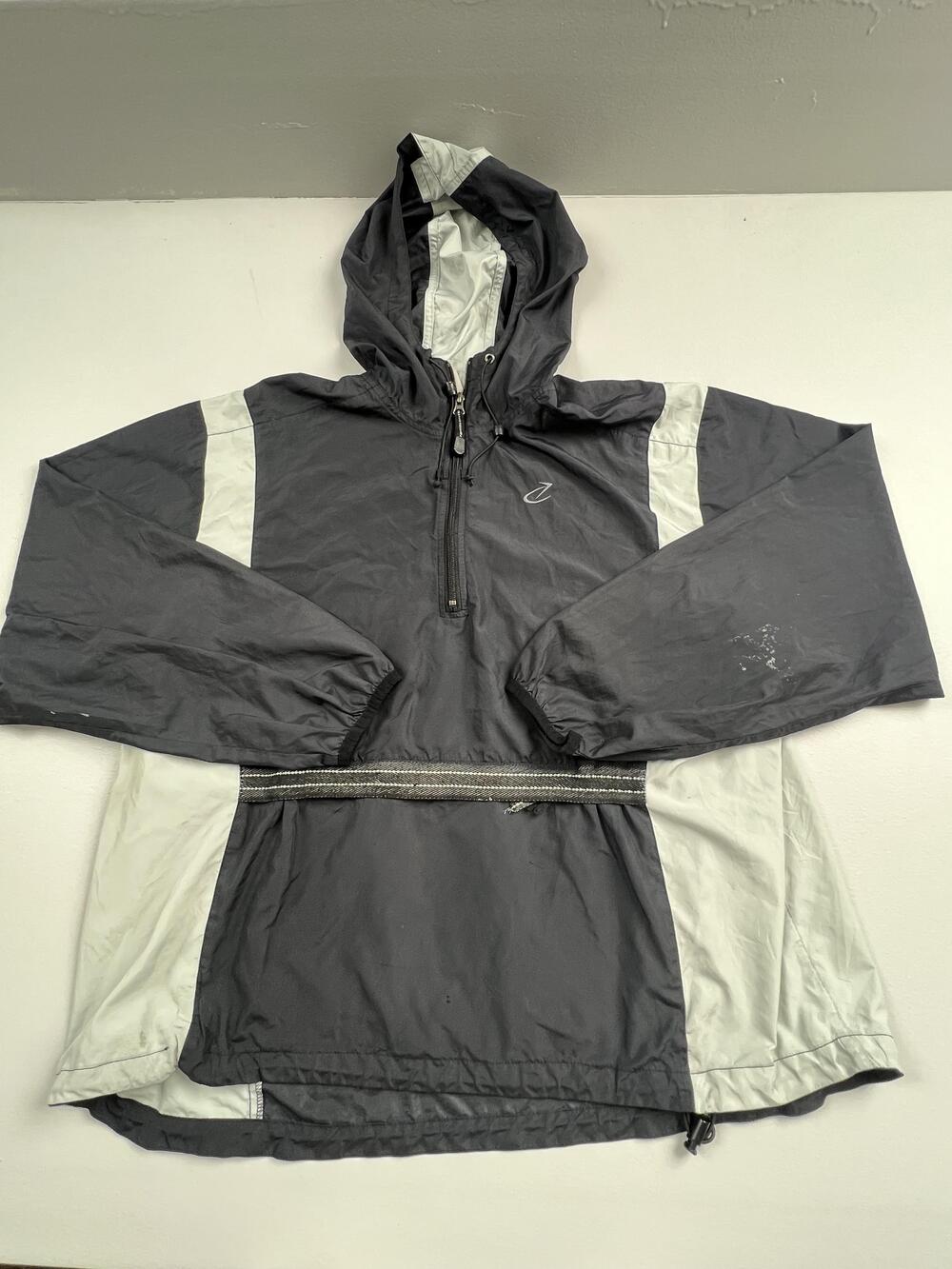Bike Jacket Mens 2XL Gray Hooded 1/2 Zip Pullover Windbreaker Colorblock